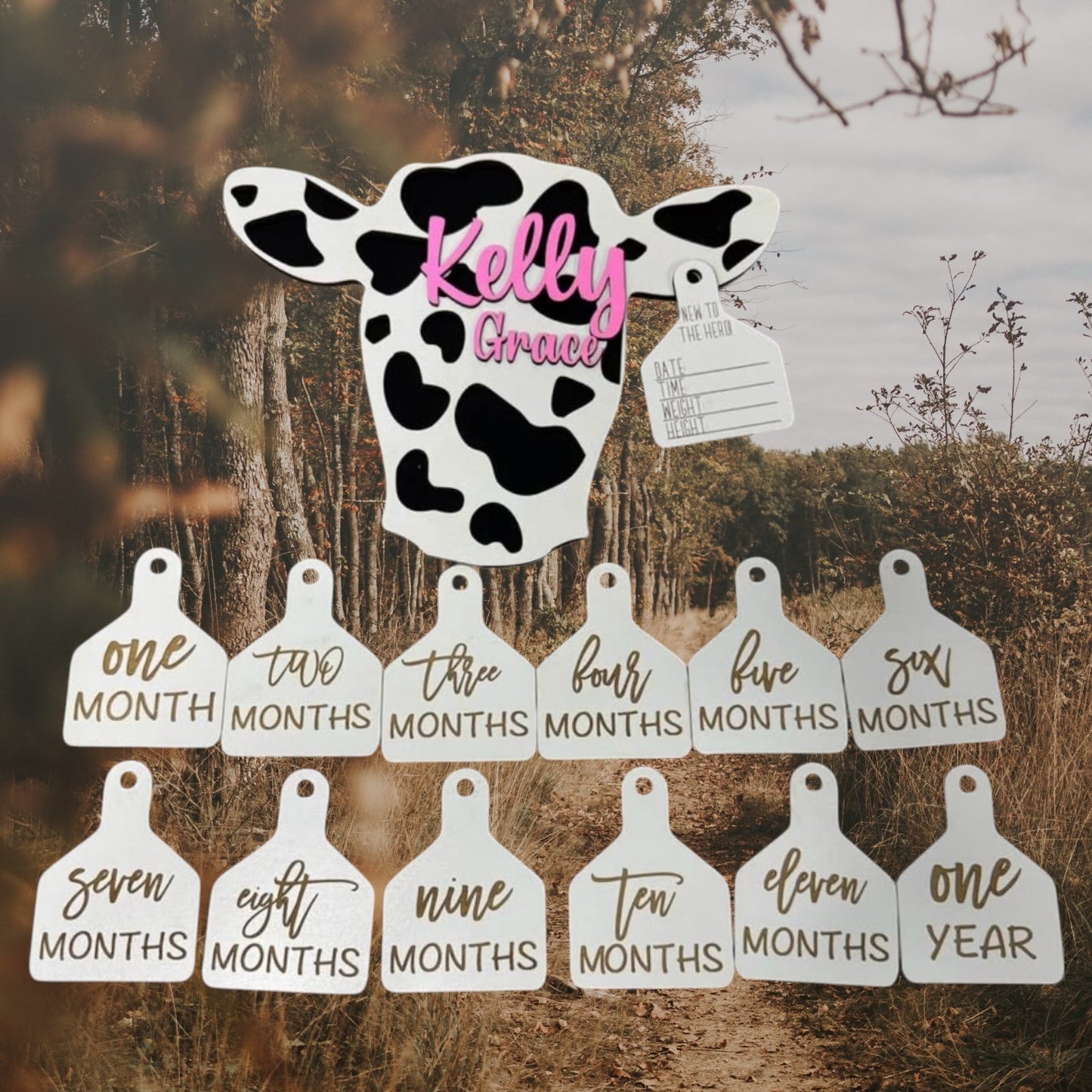 Personalized Farm-Themed Baby Milestone Set – "New to the Herd