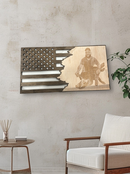 🇺🇸 Custom Engraved American Flag with Photo – Unique Personalized Wood Art 🎖️