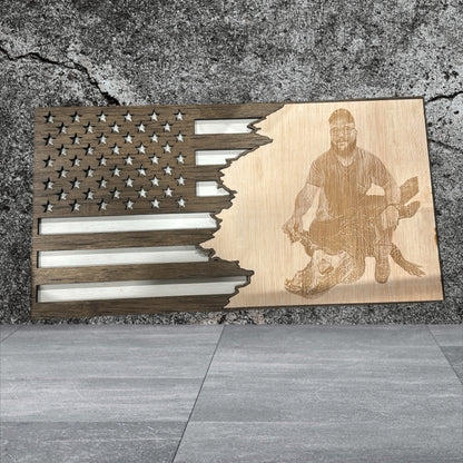 🇺🇸 Custom Engraved American Flag with Photo – Unique Personalized Wood Art 🎖️