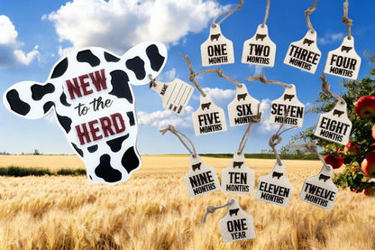 🐄  to the Herd" Baby Milestone Tag Set – Farm-Themed Monthly Photo Prop!** 🍼✨